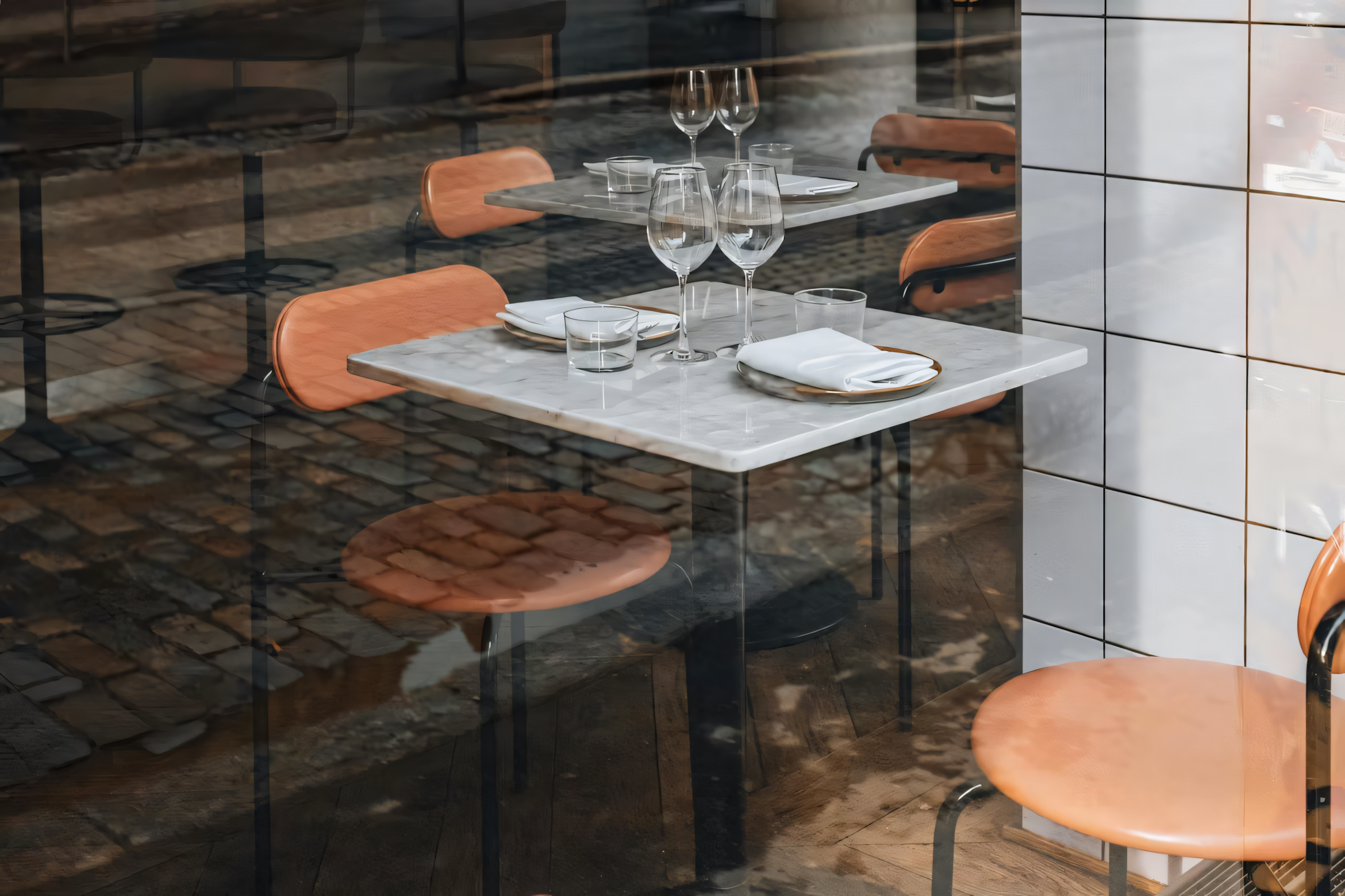 Nesmodern mermer masa üstü uygulaması, kafe iç mekanı